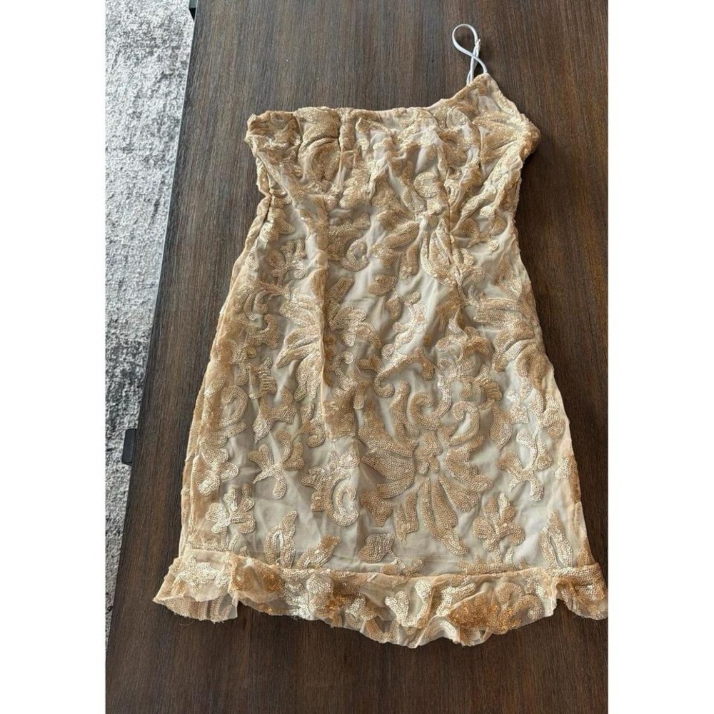 Lucy in the Sky Myah Gold One Shoulder Gold Lace Dress Medium